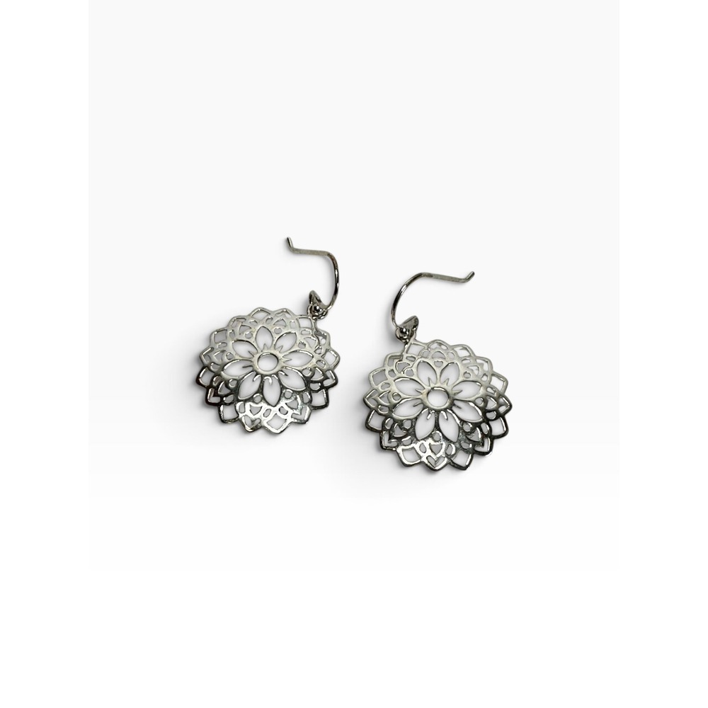 Mandala Drop Earrings Silver Tone Boho Floral Openwork
